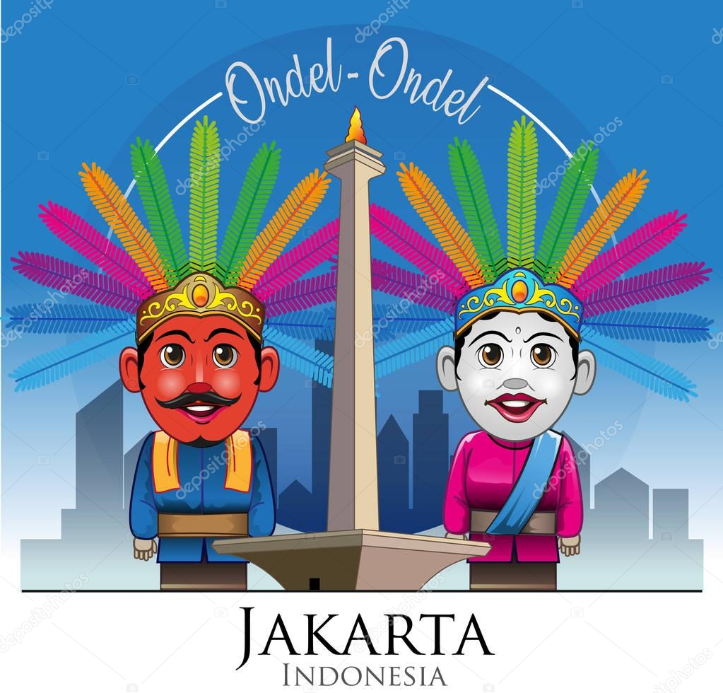 Vector illustration, Ondel-ondel and MONAS are mascots and icons of Jakarta