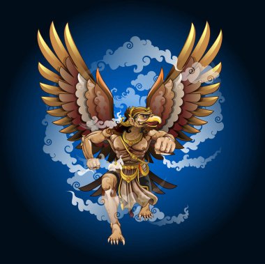 Ramayana hikayesindeki Garuda kukla karakterlerinin vektör illüstrasyonu, modifikasyonu.