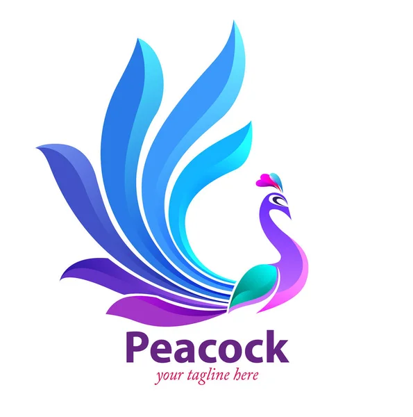 シンボルまたはロゴとしての孔雀のベクトルイラストの変更 — ストックベクタ