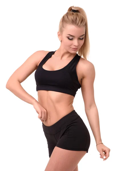 Posando fitness sexy mujer aislado en blanco fondo — Foto de Stock