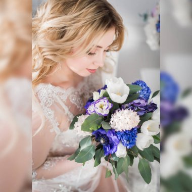 Buketli güzel kadın.