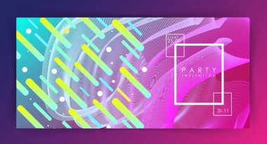 Parti daveti veya poster şablonu. İki türlü olabilir. degrade arka plan. Renkli çizgiler iç içe. Düz tasarım. Geometrik öğeleri. Soyut resim. Dikdörtgen. Minimalizm. Kızdırma.