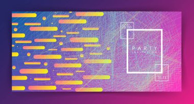 Parti daveti veya poster şablonu. İki türlü olabilir. degrade arka plan. Renkli çizgiler iç içe. Düz tasarım. Geometrik öğeleri. Soyut resim. Dikdörtgen. Minimalizm. Kızdırma.