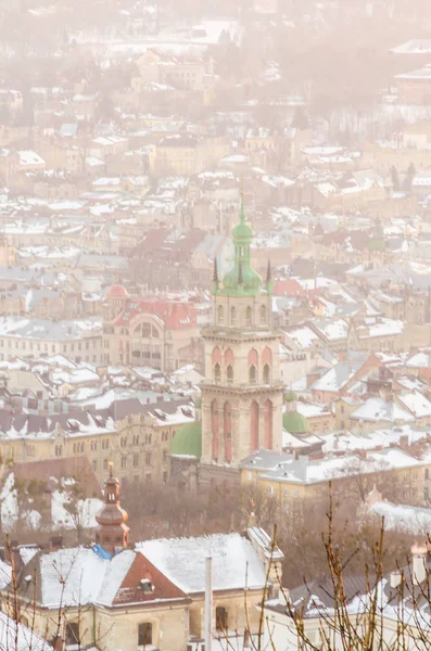 Panoráma města Lvov v zimní sezóně — Stock fotografie
