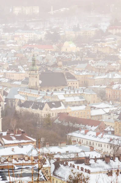 Lviv stadsgezicht in de winter — Stockfoto