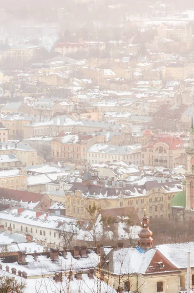 Panoráma města Lvov v zimní sezóně — Stock fotografie