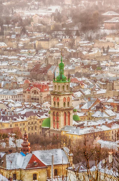 Lviv stadsgezicht in de winter — Stockfoto