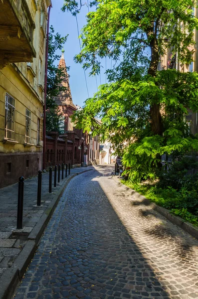 Cityscape fundo de parte antiga da cidade de Lviv na Ucrânia na temporada de verão — Fotografia de Stock