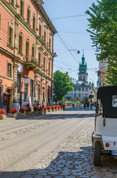 Cityscape arka planını eski Ukrayna'da Lviv şehirde yaz sezonu parçası