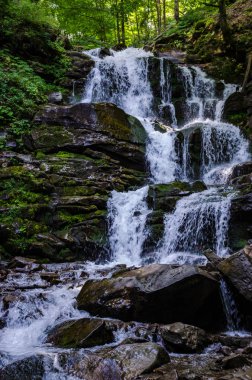 Manzara şelale Shypit uzun pozlama üzerinde Ukrayna Karpat Dağları
