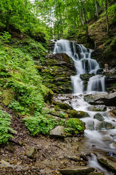 Landscape of waterfall Shypit in the Ukrainian Carpathian Mountains on the long exposure — Stock Photo, Image