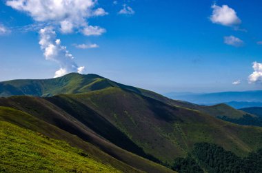 Arka plan manzara Ukrayna Karpat Dağları ile Pylypets Köyü