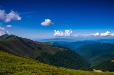 Arka plan manzara Ukrayna Karpat Dağları ile Pylypets Köyü