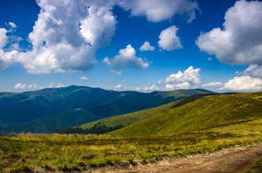 Arka plan manzara Ukrayna Karpat Dağları ile Pylypets Köyü