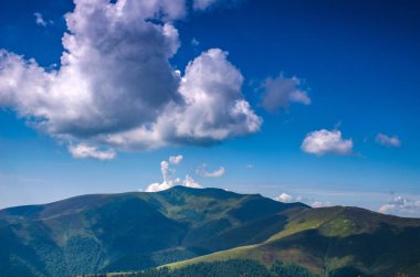 Arka plan manzara Ukrayna Karpat Dağları ile Pylypets Köyü