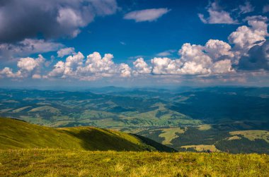 Arka plan manzara Ukrayna Karpat Dağları ile Pylypets Köyü