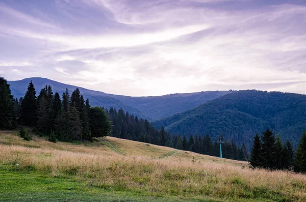 Antecedentes das Montanhas Carparhianas durante o pôr do sol nos Pylypets — Fotografia de Stock