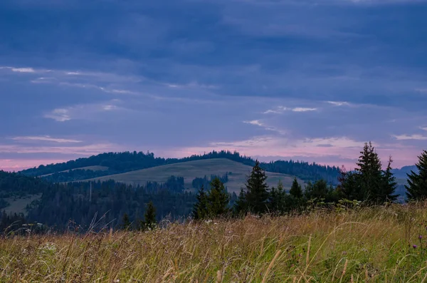 Background of the Carparhian Mountains during the sunset in the Pylypets — Stock Photo, Image