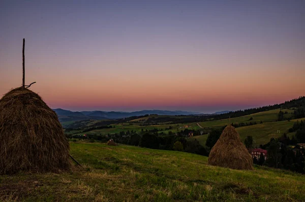 stock image Background of the Carparhian Mountains during the sunset in the Pylypets