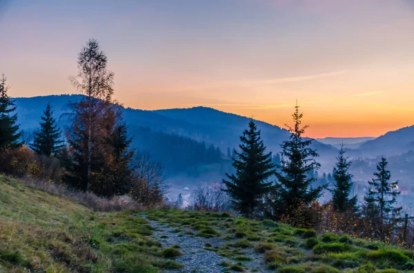 Matin brume dans les Carpates — Photo