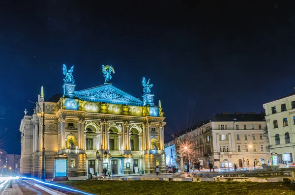 Schilderachtige Nacht Lviv Stadsgezicht Architectuur Lange Blootstelling — Stockfoto