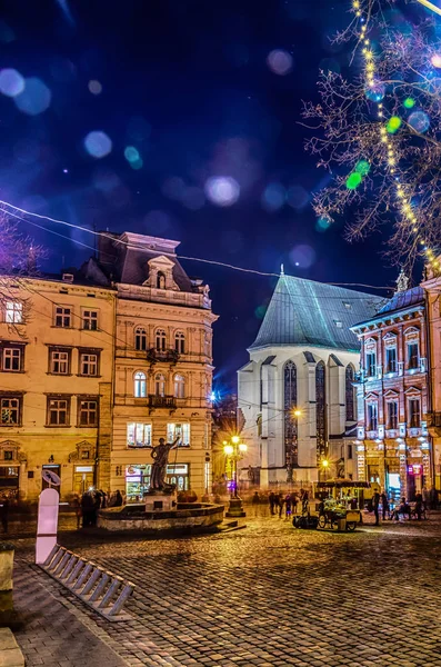 Scenic Night Lviv Cityscape Architecture Long Exposure — Stock Photo, Image