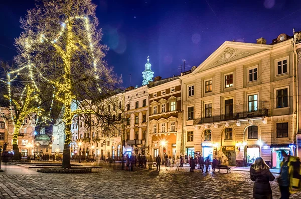 Scenic Night Lviv Cityscape Architecture Long Exposure — Stock Photo, Image