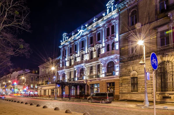 Nuit Scénique Architecture Paysage Urbain Lviv Sur Longue Exposition — Photo