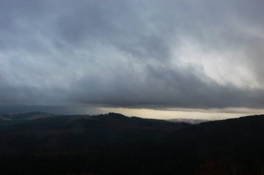 Sonbahar manzarası sisli yağmurda