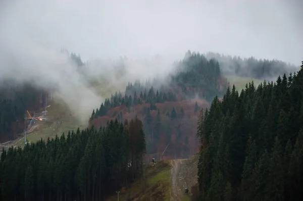 Carpathian mountains landscape video footage in the rain with fog