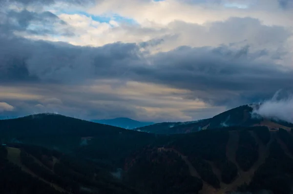 Carpathian mountains landscape video footage in the rain with fog