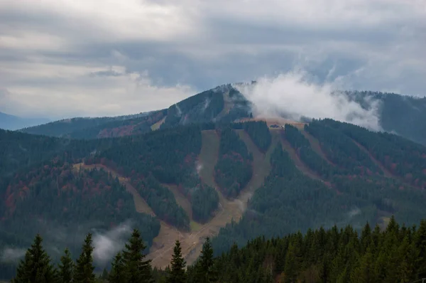 Carpathian mountains landscape video footage in the rain with fog