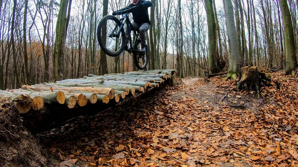 Cavalier Amateur Sur Vélo Dans Parc Automne — Photo