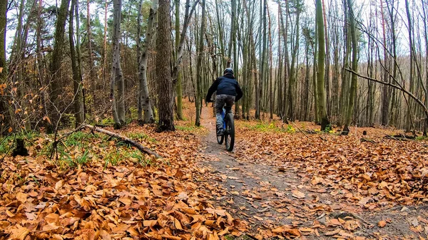 秋の公園の自転車に乗るアマチュアライダー — ストック写真