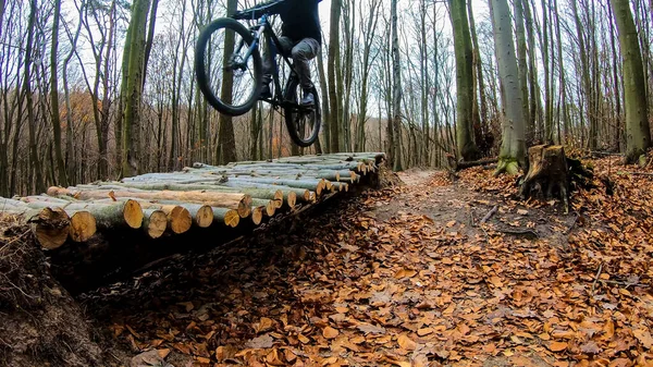 Cavalier Amateur Sur Vélo Dans Parc Automne — Photo