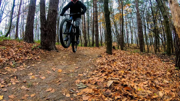 Hobbyfahrer Auf Dem Fahrrad Herbstpark — Stockfoto