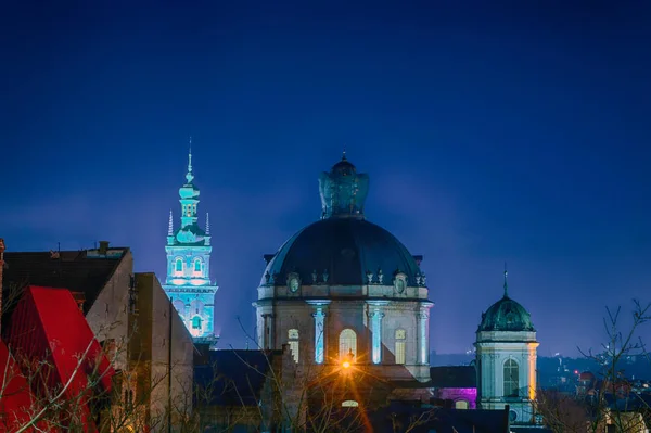 Nacht Lviv Oude Stad Architectuur Kerst — Stockfoto