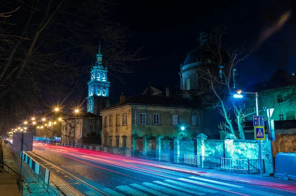 Nacht Lviv Oude Stad Architectuur Kerst — Stockfoto