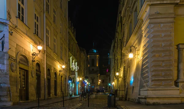 Natt Lviv Gamla Stan Arkitektur Julen — Stockfoto