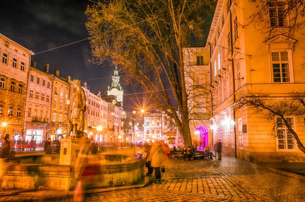 Natt Lviv Gamla Stan Arkitektur Julen — Stockfoto