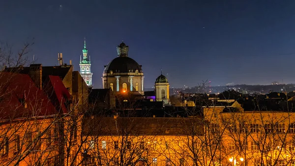 Night Lviv Old City Architecture Christmas — Stock Photo, Image