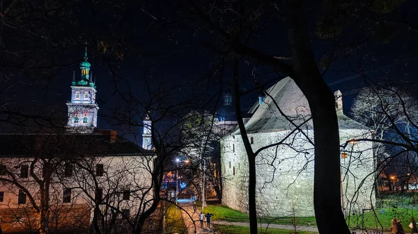 Nacht Lviv Oude Stad Architectuur Kerst — Stockfoto