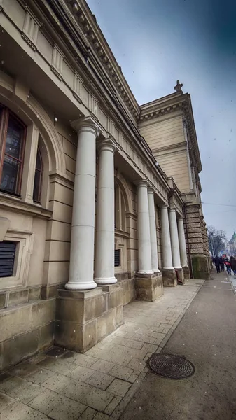 Vieille Architecture Ville Lviv Avec Temps Nuageux Hiver — Photo