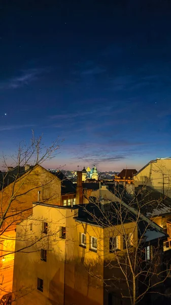 Νύχτα Lviv Παλιά Αρχιτεκτονική Της Πόλης Στα Χριστούγεννα — Φωτογραφία Αρχείου