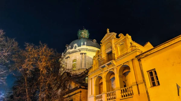 Nuit Vieille Architecture Ville Lviv Noël — Photo