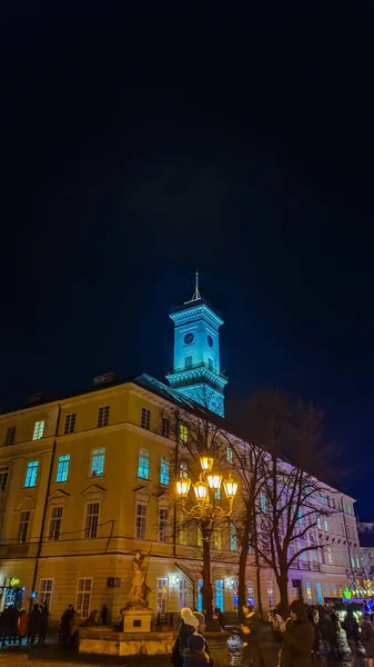 Nuit Vieille Architecture Ville Lviv Noël — Photo