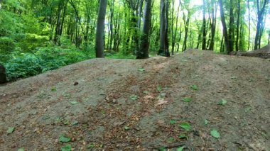 Bahar parkında bisiklet süren amatör bir binici.