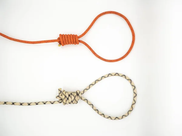 Two Different Ropes Gallows Noose Hangman Knot Red White Concept — Stock Photo, Image