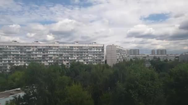 City Timelapse Dramatic Clouds Trees Street Urban Neighborhood Moscow Russia — Stock Video