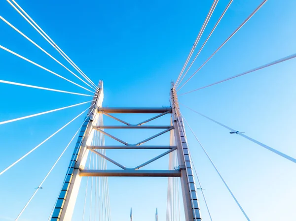 Pylons Steel Ropes Cable Stayed Bridge Agains Clear Blue Sky — Stock Photo, Image